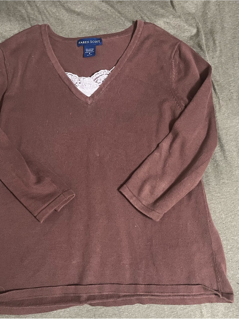 Karen Scott V-Neck Lightweight Sweater in Mauve